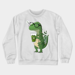 Green T-rex drinking tea Illustration Crewneck Sweatshirt